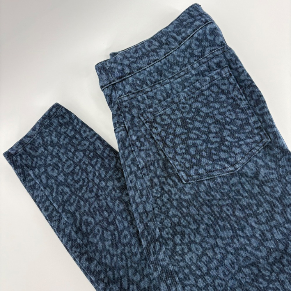 SPANX Leopard Print Ponte Knit Pants Women's S/P Navy Blue Slim Fit Skinny